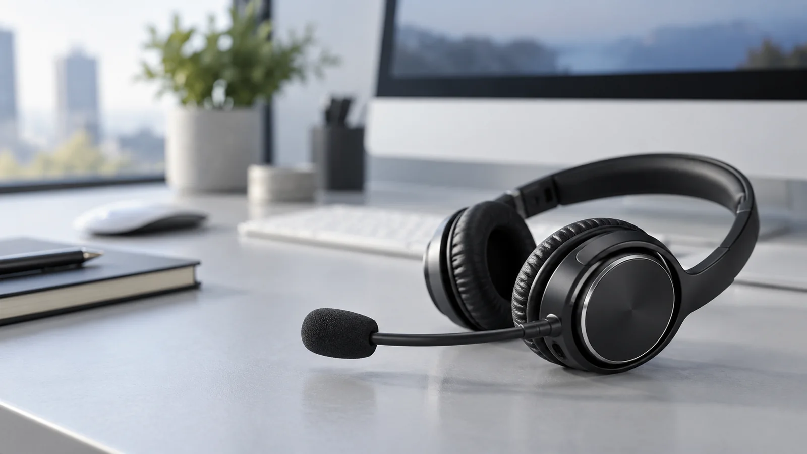 Professional headset on a minimalist desk